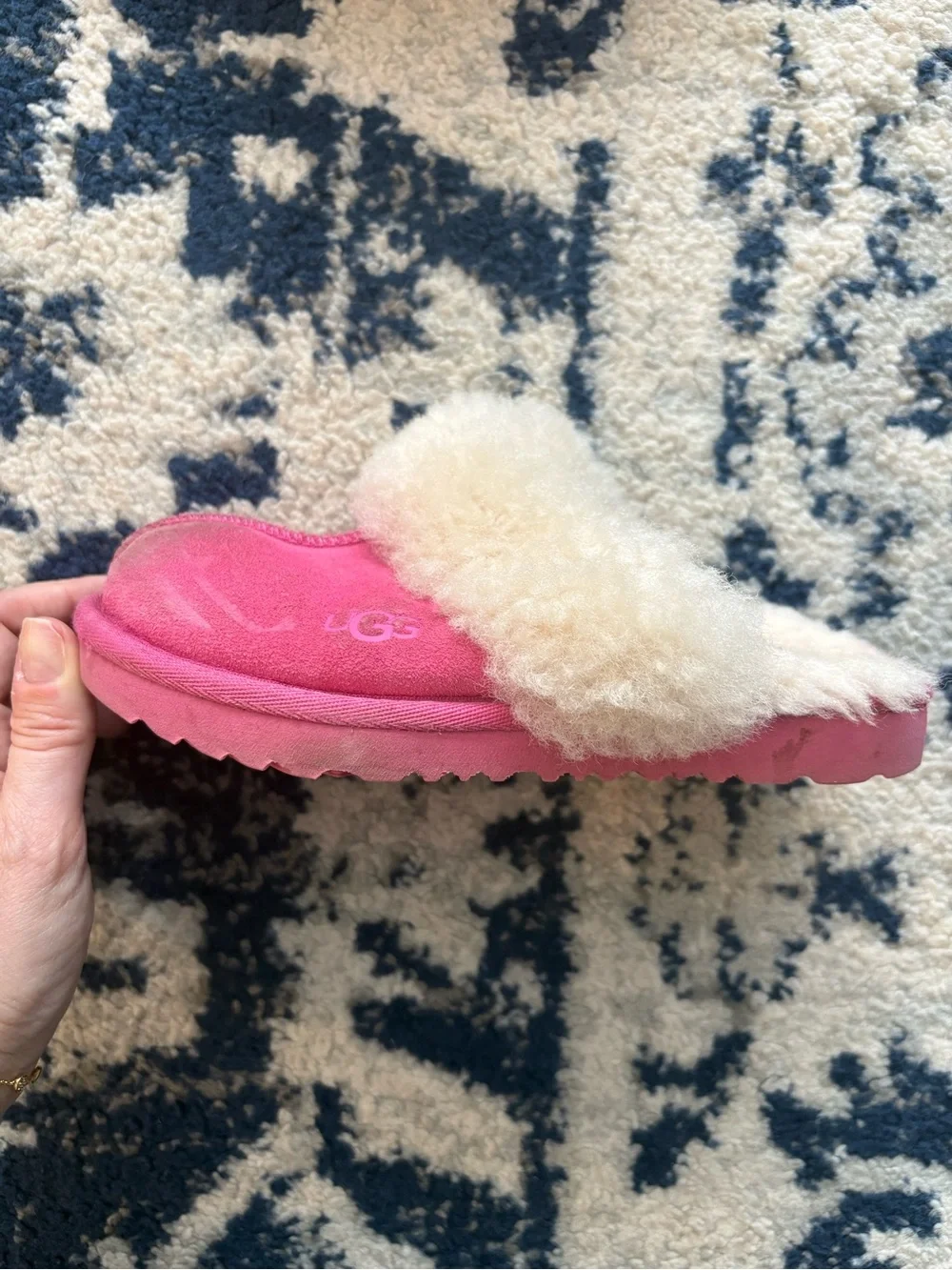 UGG Pink Suede Shearling Slip-On Clogs